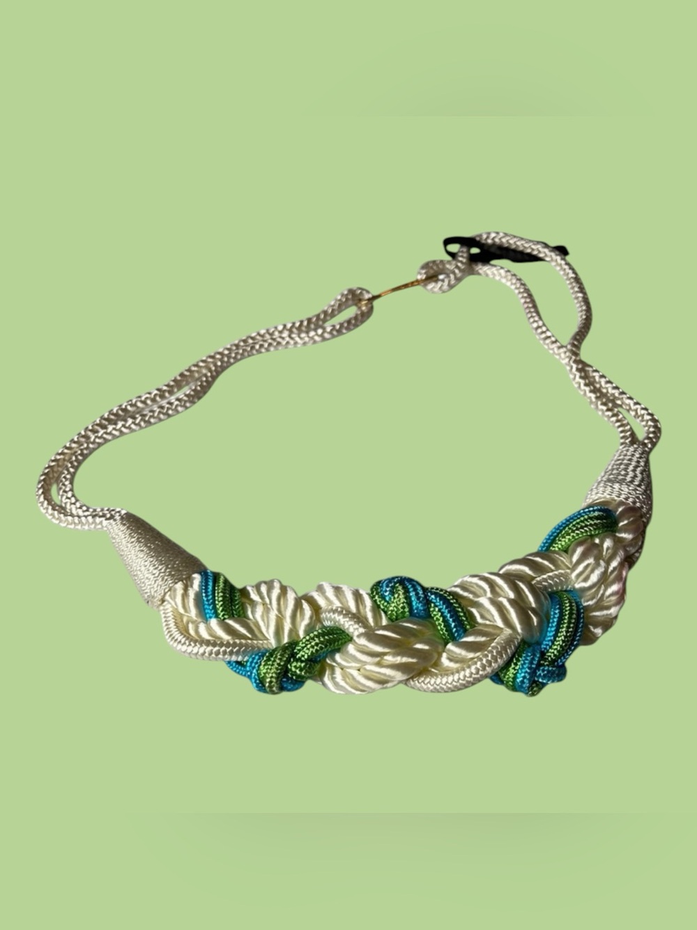 80s Vintage Braided Nylon White/Blue/Green Rope Belt Sz Small Medium